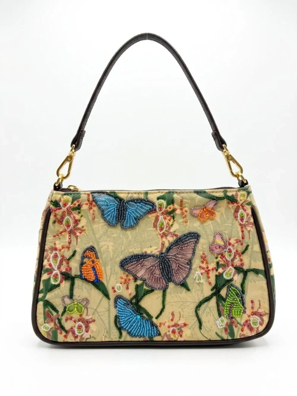Beaded Butterfly Embroidered Wristlet Bag - Multicolor